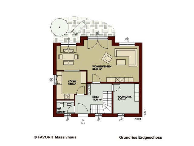 Massivhaus Noblesse 128 von FAVORIT Massivhaus Schlüsselfertig ab 322510€, Satteldach-Klassiker Grundriss 1