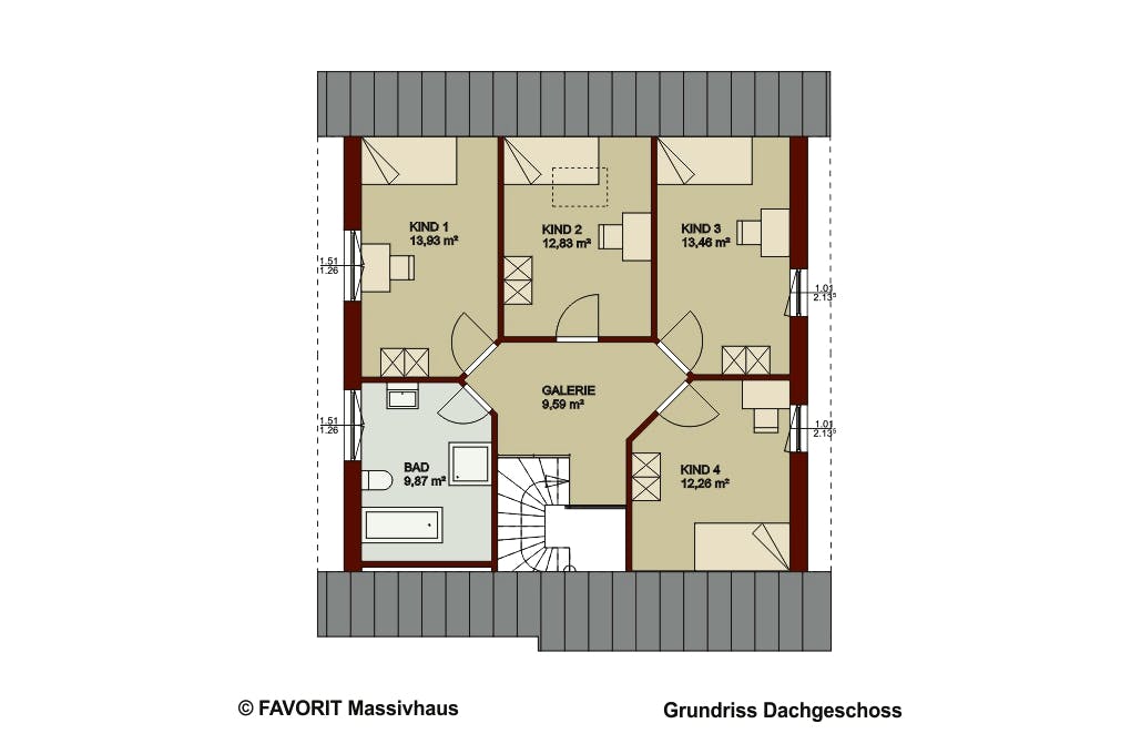 Massivhaus Noblesse 153 von Favorit Massivhaus Schlüsselfertig ab 361300€, Satteldach-Klassiker Grundriss 2