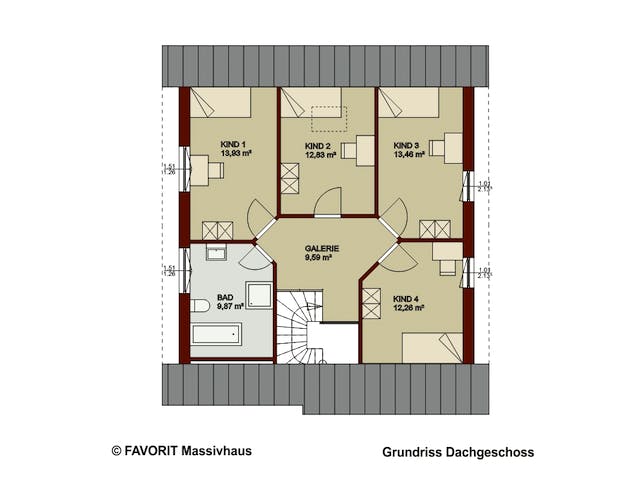 Massivhaus Noblesse 153 von FAVORIT Massivhaus Schlüsselfertig ab 347400€, Satteldach-Klassiker Grundriss 2