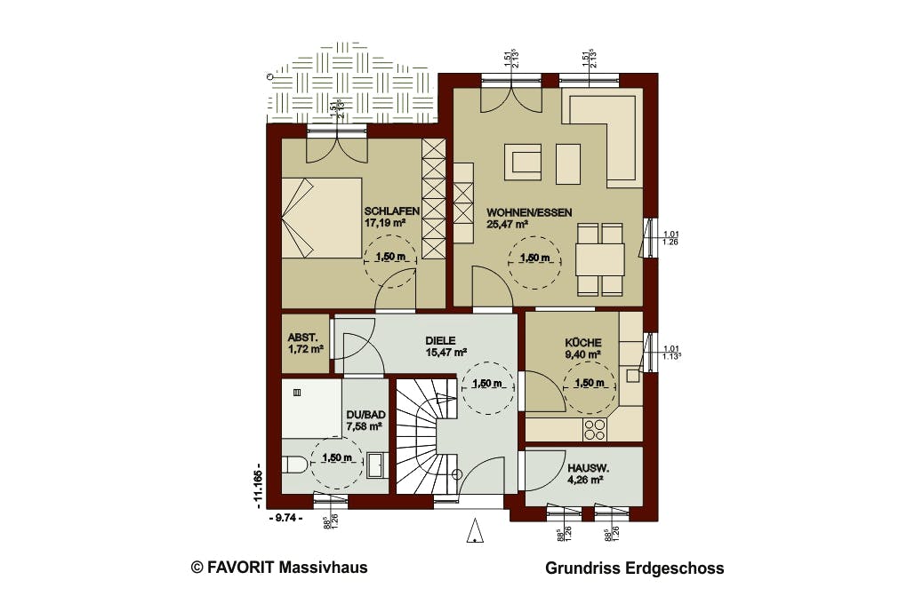 Massivhaus Noblesse 153 von Favorit Massivhaus Schlüsselfertig ab 361300€, Satteldach-Klassiker Grundriss 1