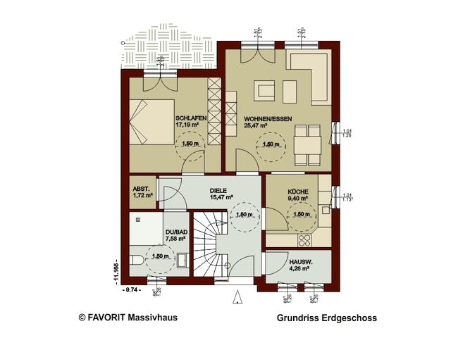 Massivhaus Noblesse 153 von FAVORIT Massivhaus Schlüsselfertig ab 347400€, Satteldach-Klassiker Grundriss 1