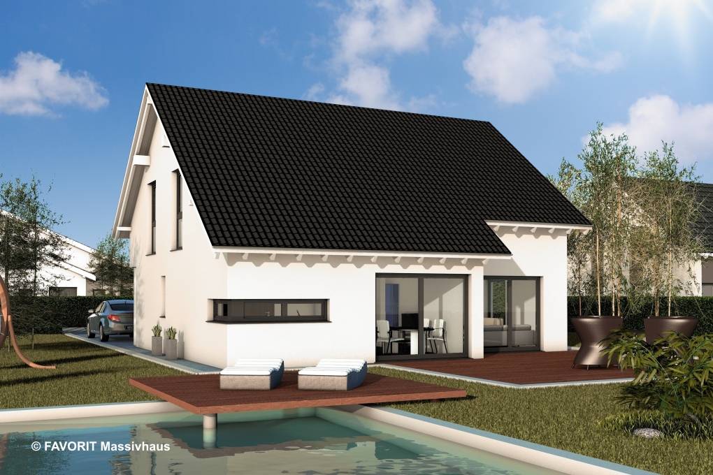 Massivhaus Noblesse 155 von Favorit Massivhaus Schlüsselfertig ab 356460€, Satteldach-Klassiker Außenansicht 1