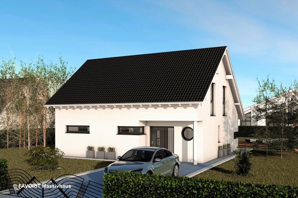 Massivhaus Noblesse 155 von Favorit Massivhaus Schlüsselfertig ab 356460€, Satteldach-Klassiker Außenansicht 2
