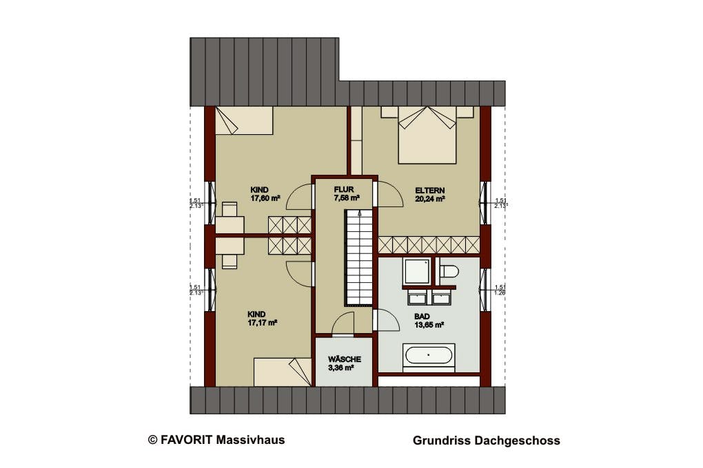 Massivhaus Noblesse 169 von Favorit Massivhaus Schlüsselfertig ab 383960€, Satteldach-Klassiker Grundriss 2