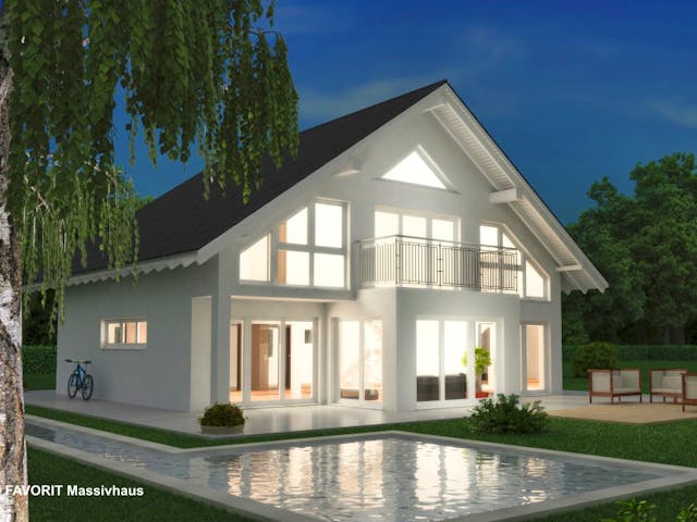 Massivhaus Noblesse 195 von FAVORIT Massivhaus Schlüsselfertig ab 443620€, Satteldach-Klassiker Außenansicht 1