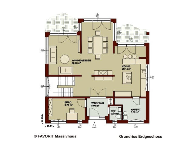 Massivhaus Noblesse 195 von Favorit Massivhaus Schlüsselfertig ab 461370€, Satteldach-Klassiker Grundriss 1