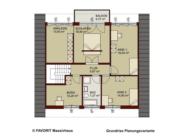 Massivhaus Noblesse 195 von Favorit Massivhaus Schlüsselfertig ab 461370€, Satteldach-Klassiker Grundriss 3