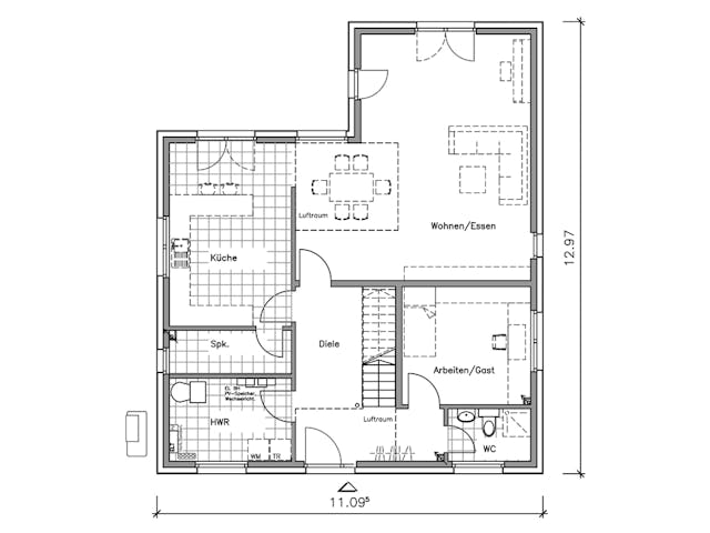 Massivhaus Bauhaus B-180 von NURDA-Hausbau Schlüsselfertig ab 339850€, Cubushaus Grundriss 1