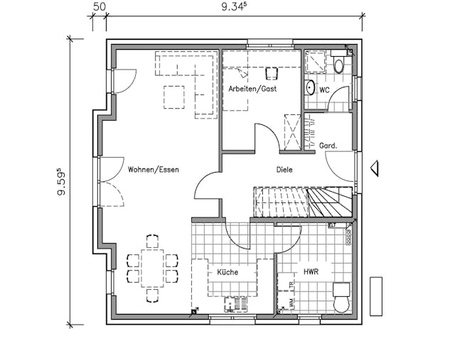 Massivhaus Landhaus LA-146 von NURDA-Hausbau Schlüsselfertig ab 276800€, Satteldach-Klassiker Grundriss 1