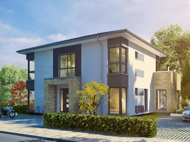 Fertighaus Musterhaus Köln von OKAL Haus Schlüsselfertig ab 574900€, Stadtvilla Außenansicht 1