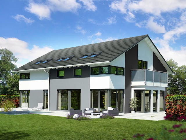 Fertighaus Musterhaus Mannheim von OKAL Haus Schlüsselfertig ab 432900€, Satteldach-Klassiker Außenansicht 1 Fertighaus Musterhaus Mannheim von OKAL Haus Schlüsselfertig ab 432900€, Satteldach-Klassiker Außenansicht 1