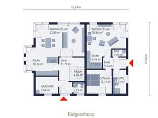 Fertighaus Musterhaus Mannheim von OKAL Haus Schlüsselfertig ab 432900€, Satteldach-Klassiker Grundriss 1