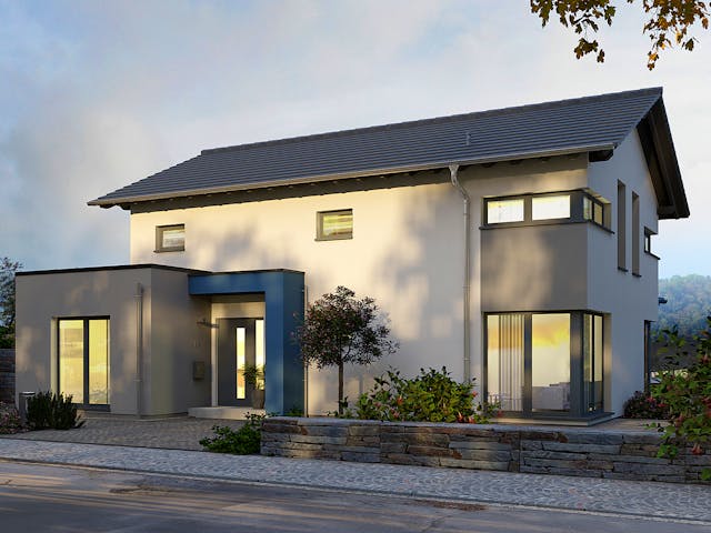 Fertighaus Musterhaus Werder von OKAL Haus Schlüsselfertig ab 527900€, Satteldach-Klassiker Außenansicht 1