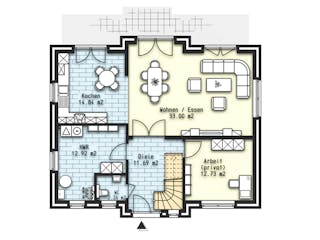Massivhaus Kapella I von OLFA Haus Schlüsselfertig ab 322000€, Satteldach-Klassiker Grundriss 1