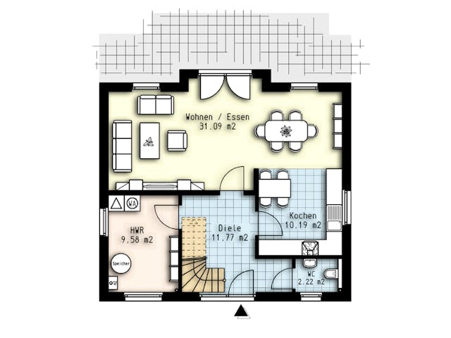 Massivhaus Polaris 1 von OLFA Haus Schlüsselfertig ab 262000€, Satteldach-Klassiker Grundriss 1