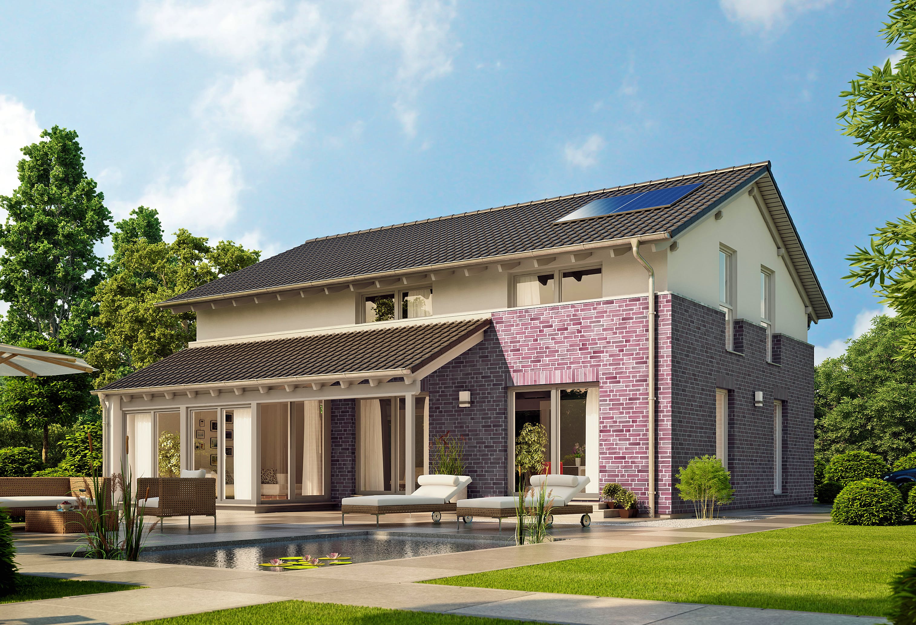 Fertighaus Pappelallee von GUSSEK HAUS Schlüsselfertig ab 407900€, Satteldach-Klassiker Außenansicht 1