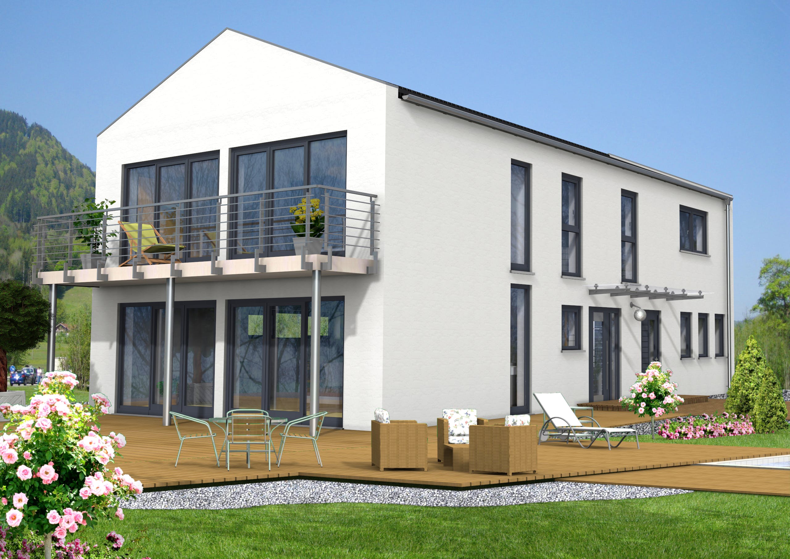 Fertighaus Bad Vilbel von Projekt Hausbau PHB Schlüsselfertig ab 393920€, Satteldach-Klassiker Außenansicht 1