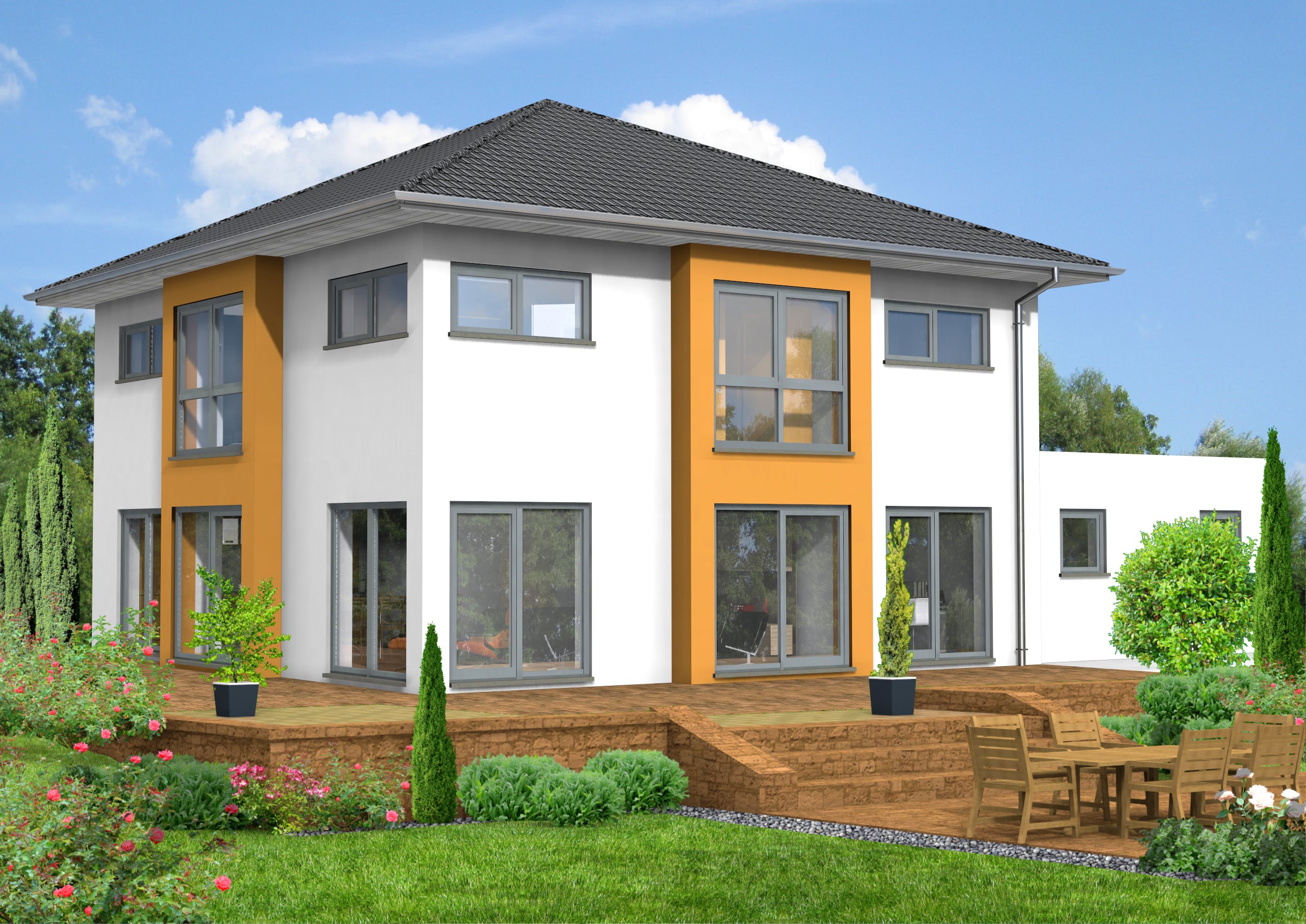Fertighaus Gelnhausen von Projekt Hausbau PHB Schlüsselfertig ab 422980€, Stadtvilla Außenansicht 1