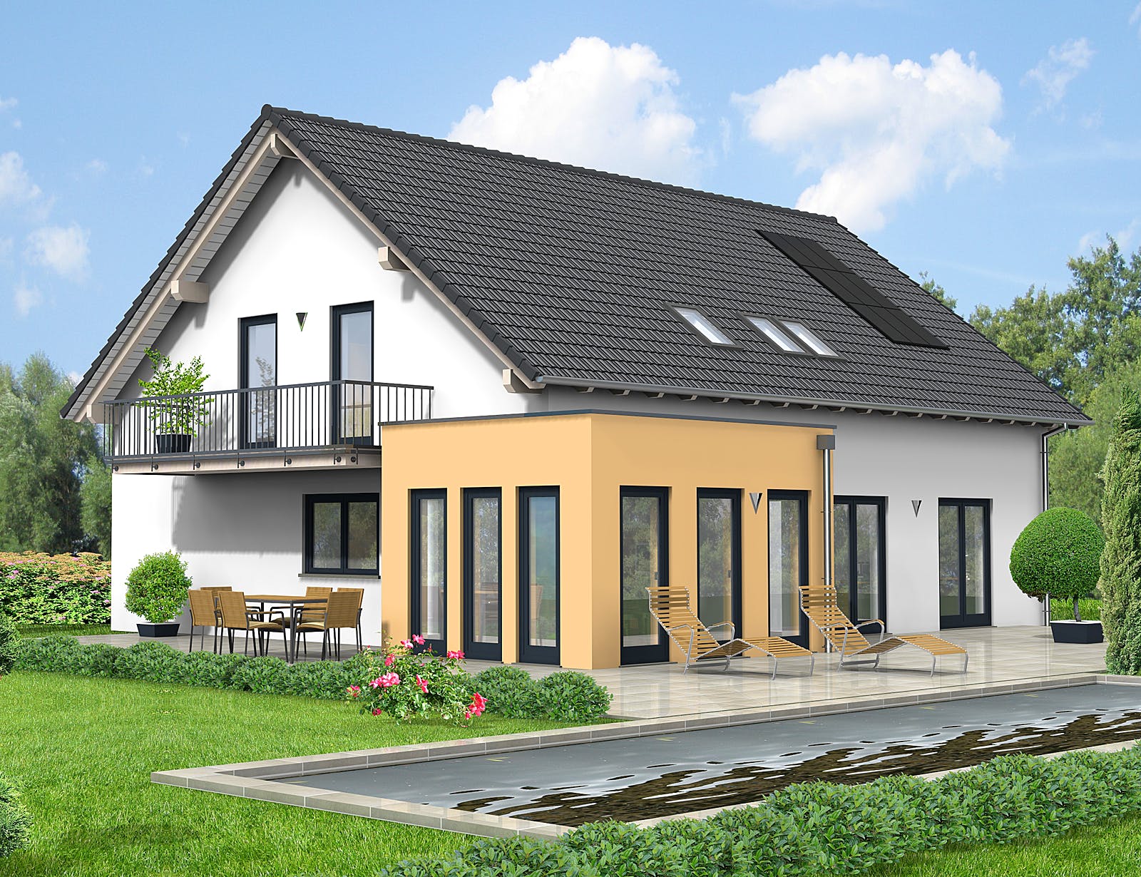 Fertighaus Offenbach von Projekt Hausbau PHB Schlüsselfertig ab 438660€, Satteldach-Klassiker Außenansicht 1
