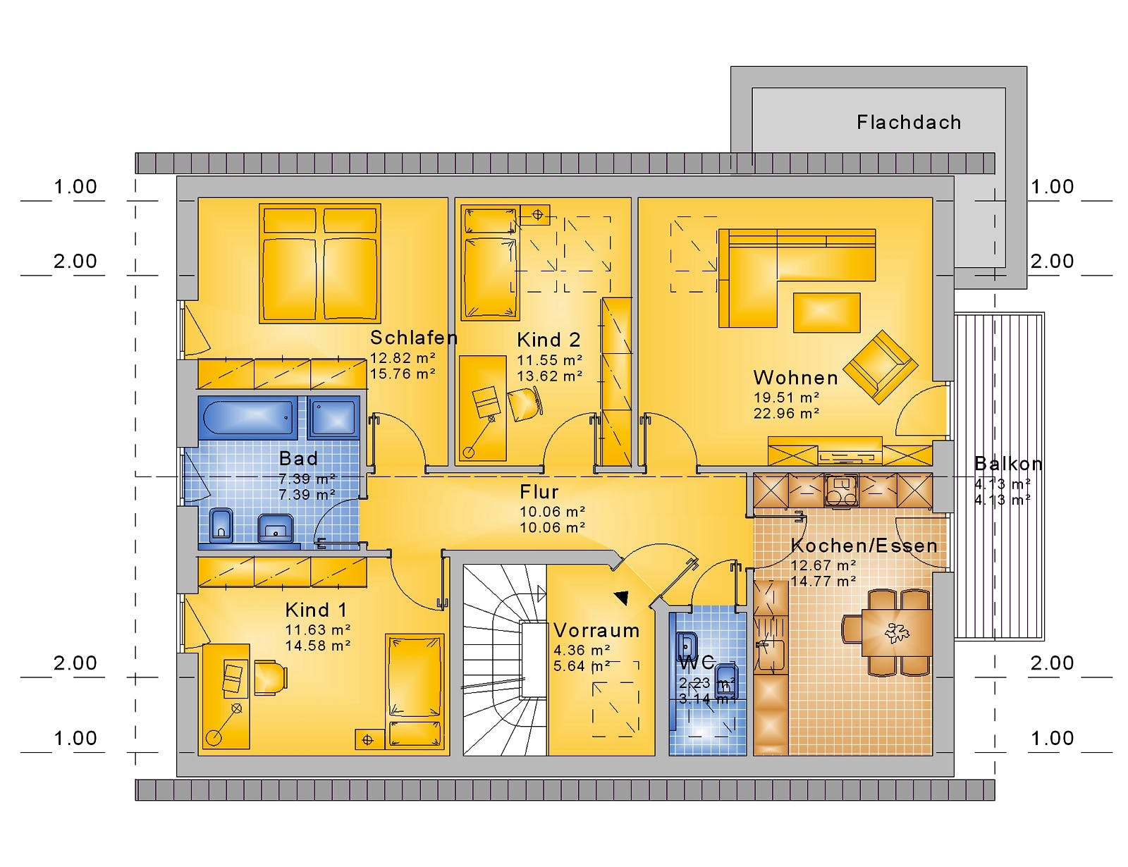 Fertighaus Offenbach von Projekt Hausbau PHB Schlüsselfertig ab 438660€, Satteldach-Klassiker Grundriss 1