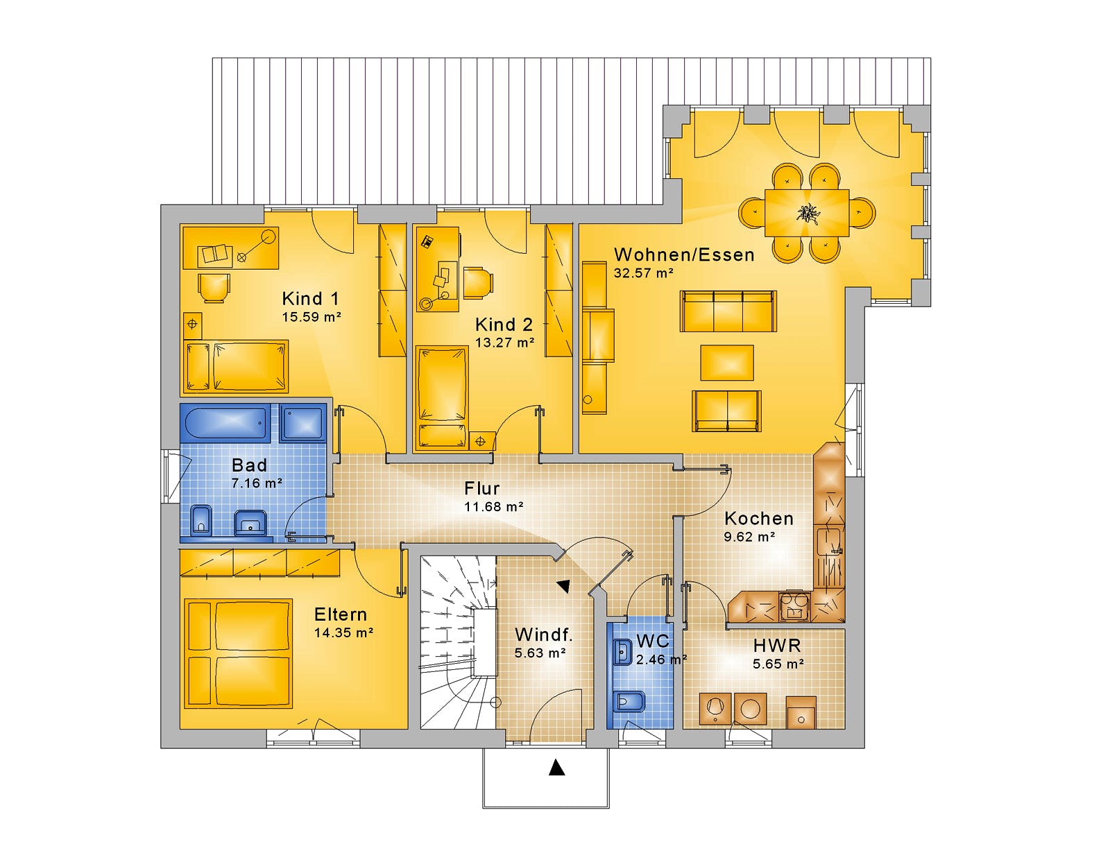 Fertighaus Offenbach von Projekt Hausbau PHB Schlüsselfertig ab 438660€, Satteldach-Klassiker Grundriss 2