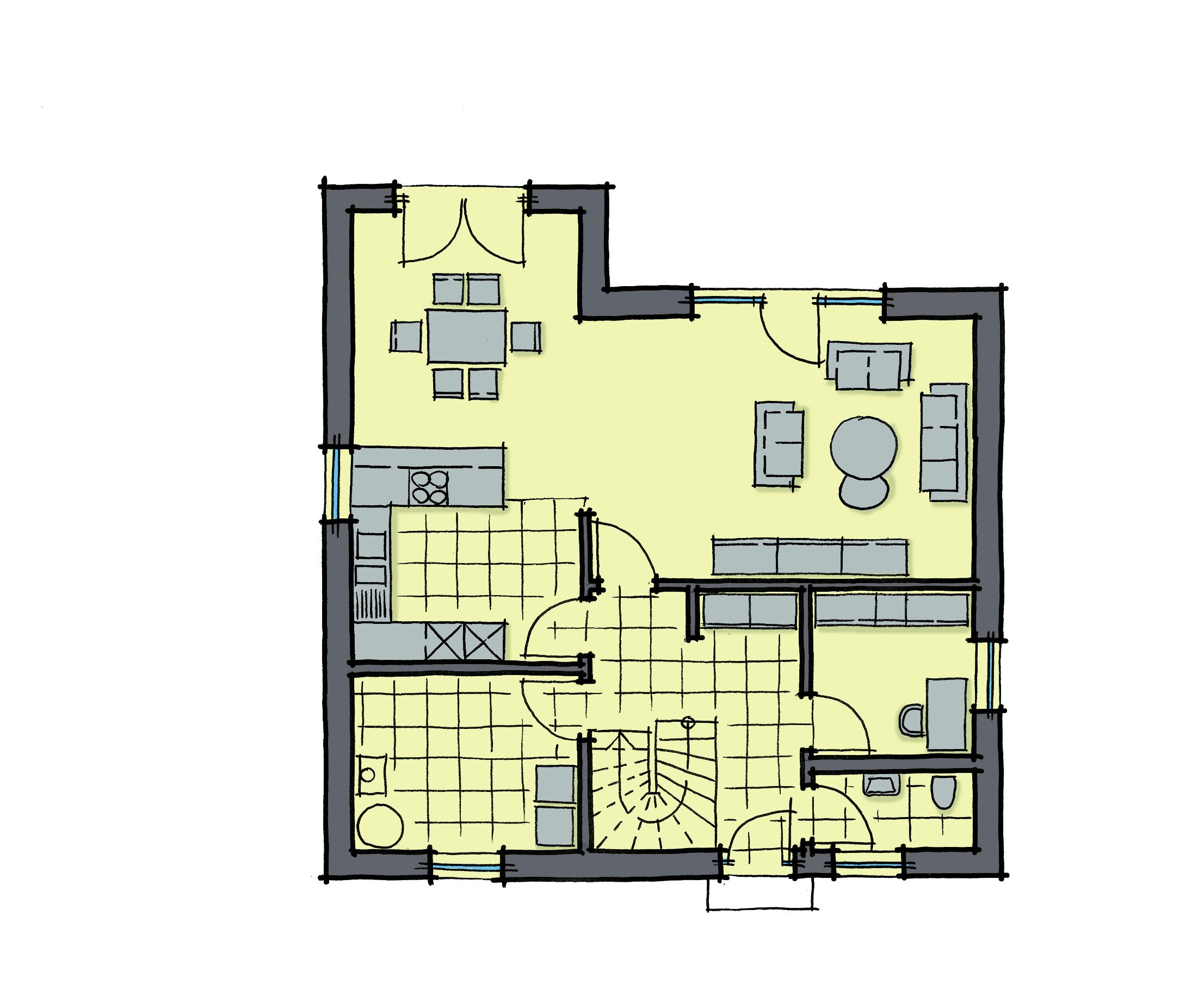 Fertighaus Platanenallee - Var. 1 von GUSSEK HAUS Schlüsselfertig ab 356500€, Satteldach-Klassiker Grundriss 1