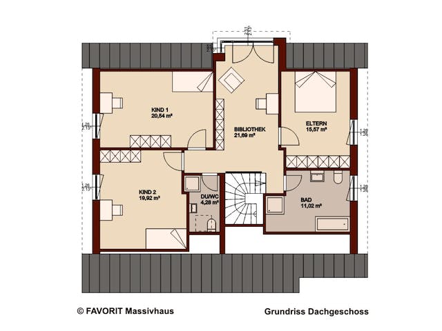 Massivhaus Premium 152/58 von Favorit Massivhaus Schlüsselfertig ab 510630€, Satteldach-Klassiker Grundriss 2