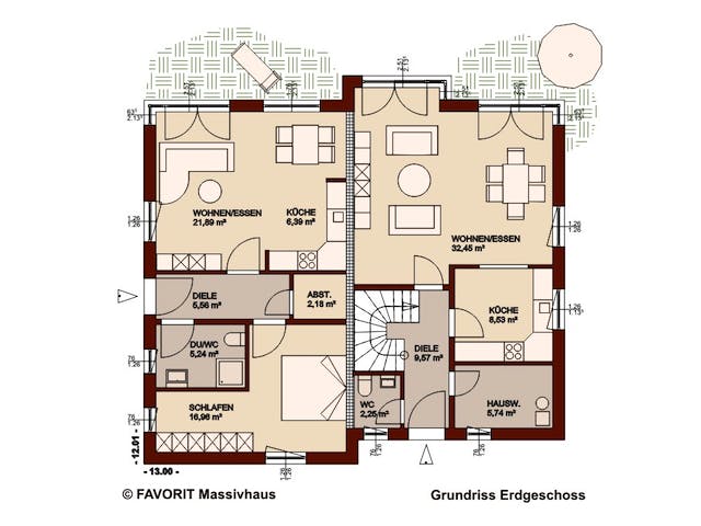 Massivhaus Premium 152/58 von Favorit Massivhaus Schlüsselfertig ab 510630€, Satteldach-Klassiker Grundriss 1