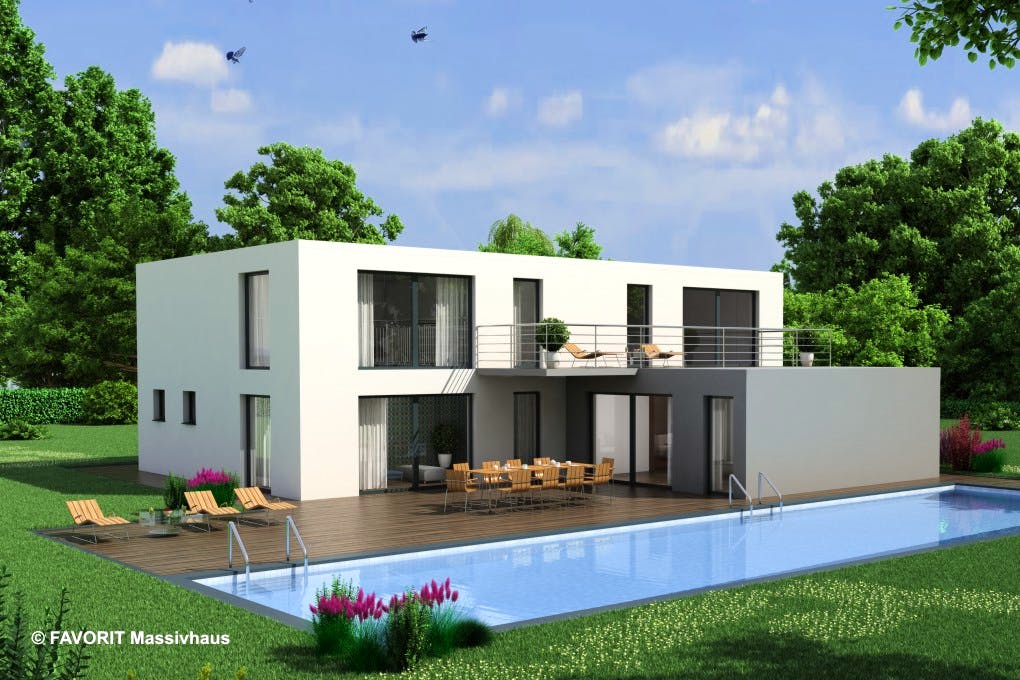 Massivhaus Premium 171/78 von Favorit Massivhaus Schlüsselfertig ab 609060€, Cubushaus Außenansicht 1