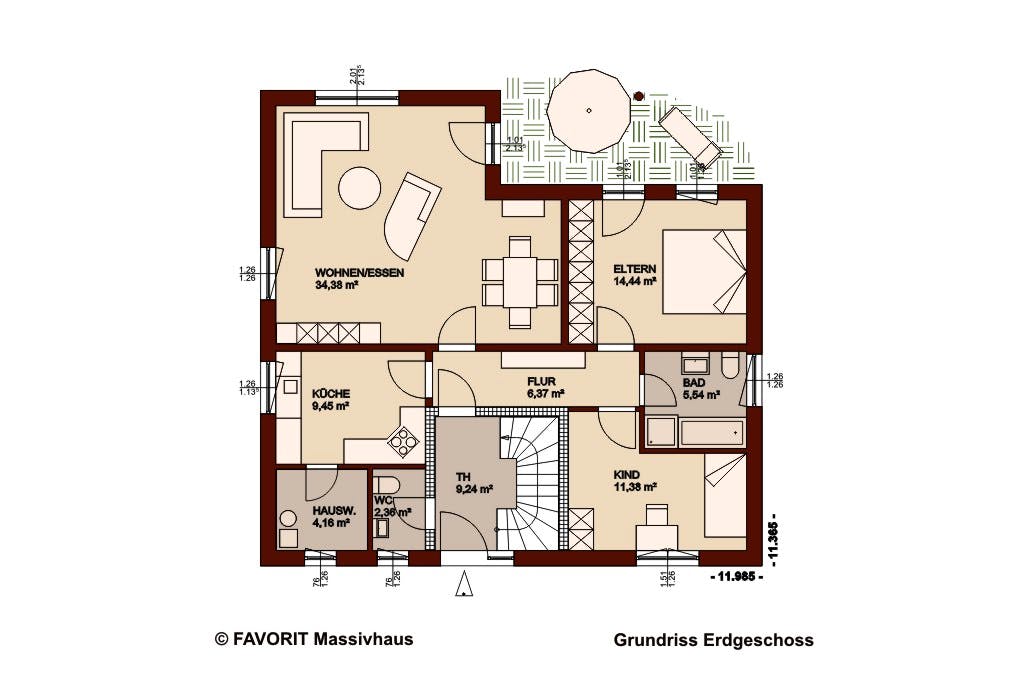 Massivhaus Premium 88/87 von Favorit Massivhaus Schlüsselfertig ab 464800€, Stadtvilla Grundriss 1