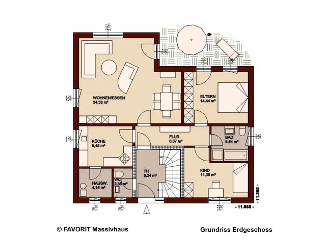 Massivhaus Premium 88/87 (inactive) von FAVORIT Massivhaus, Stadtvilla Grundriss 1