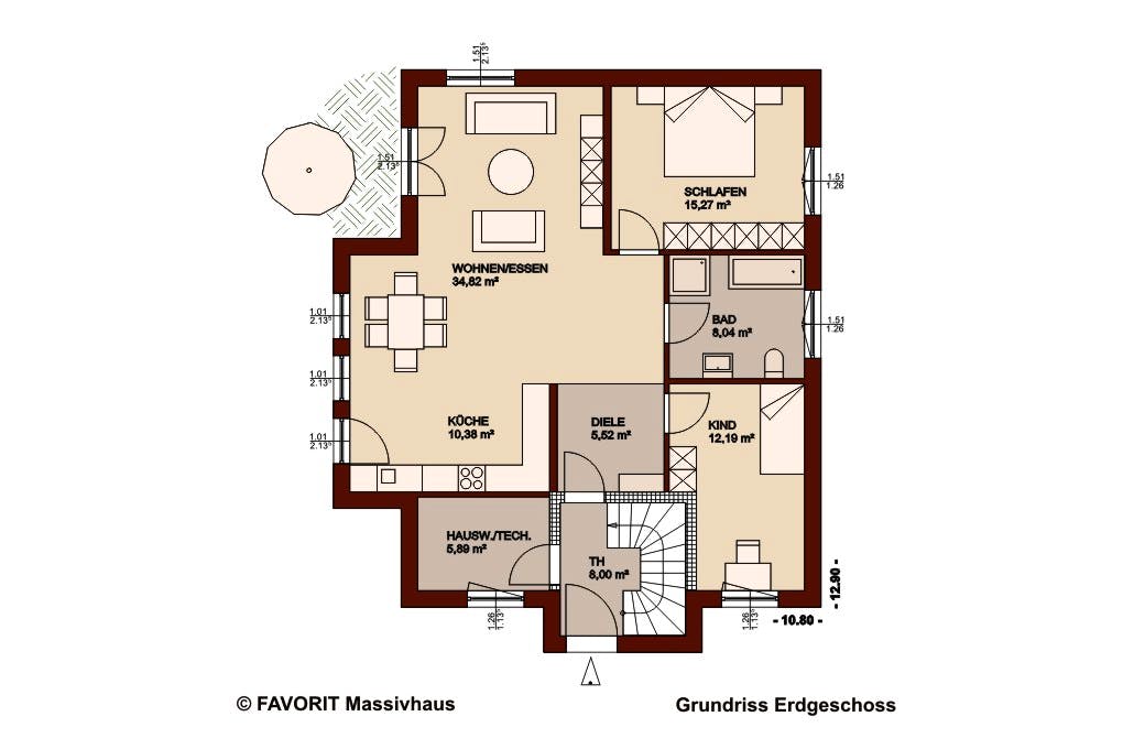 Massivhaus Premium 92/93 von Favorit Massivhaus Schlüsselfertig ab 461960€, Stadtvilla Grundriss 1