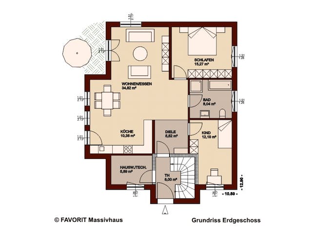 Massivhaus Premium 92/93 von FAVORIT Massivhaus Schlüsselfertig ab 444190€, Stadtvilla Grundriss 1