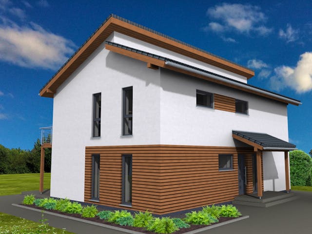 Fertighaus Pulthaus 169 von Suckfüll Energiesparhaus Schlüsselfertig ab 472388€, Pultdachhaus Außenansicht 1