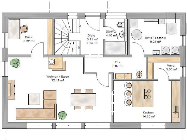 Fertighaus Pulthaus 169 von Suckfüll Energiesparhaus Schlüsselfertig ab 472388€, Pultdachhaus Grundriss 1