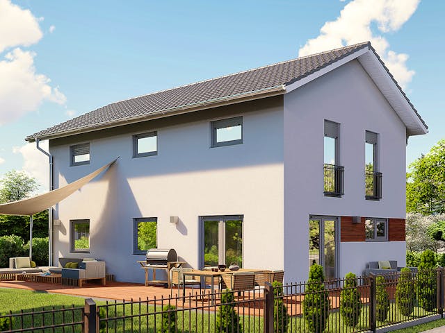 Massivhaus Meran von P & P Massivhaus Schlüsselfertig ab 335000€, Satteldach-Klassiker Außenansicht 1