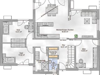 Massivhaus Palermo von P & P Massivhaus Schlüsselfertig ab 424000€, Stadtvilla Grundriss 1