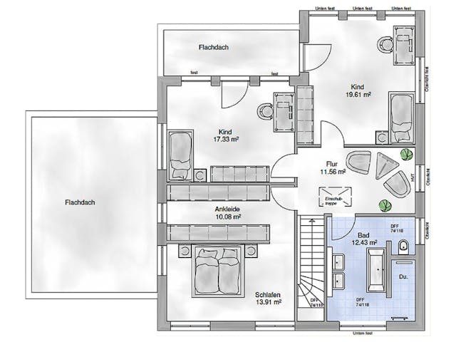 Massivhaus Palermo von P & P Massivhaus Schlüsselfertig ab 424000€, Stadtvilla Grundriss 2