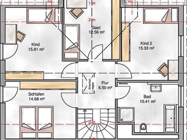 Massivhaus Pisa von P & P Massivhaus Schlüsselfertig ab 339000€, Satteldach-Klassiker Grundriss 2