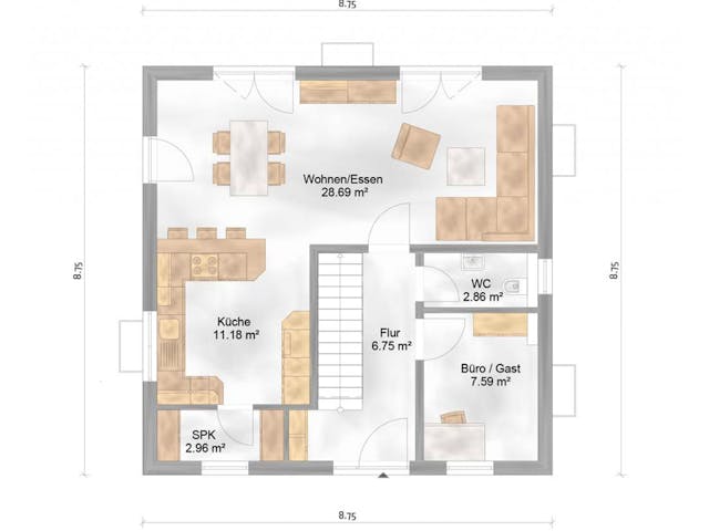 Massivhaus Siena von P & P Massivhaus Schlüsselfertig ab 299000€, Stadtvilla Grundriss 1