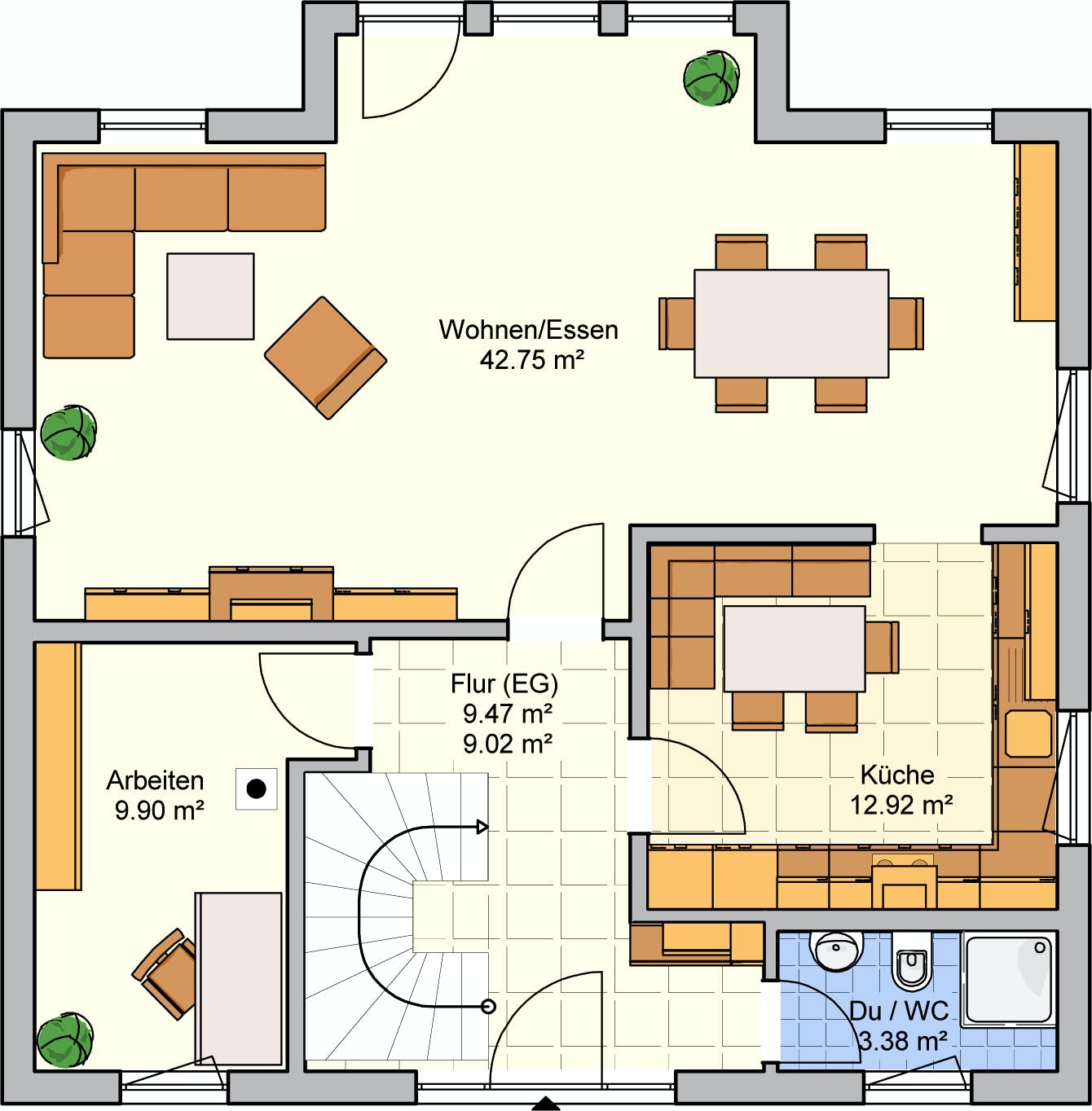 Fertighaus Neunkhausen von FINGERHUT-HAUS Schlüsselfertig ab 446938€, Satteldach-Klassiker Grundriss 1