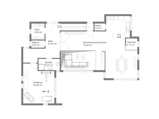 Fertighaus Ibiza von Rems-Murr-Holzhaus Ausbauhaus ab 441508€, Pultdachhaus Grundriss 1 Fertighaus Ibiza von Rems-Murr-Holzhaus Ausbauhaus ab 441508€, Pultdachhaus Grundriss 1