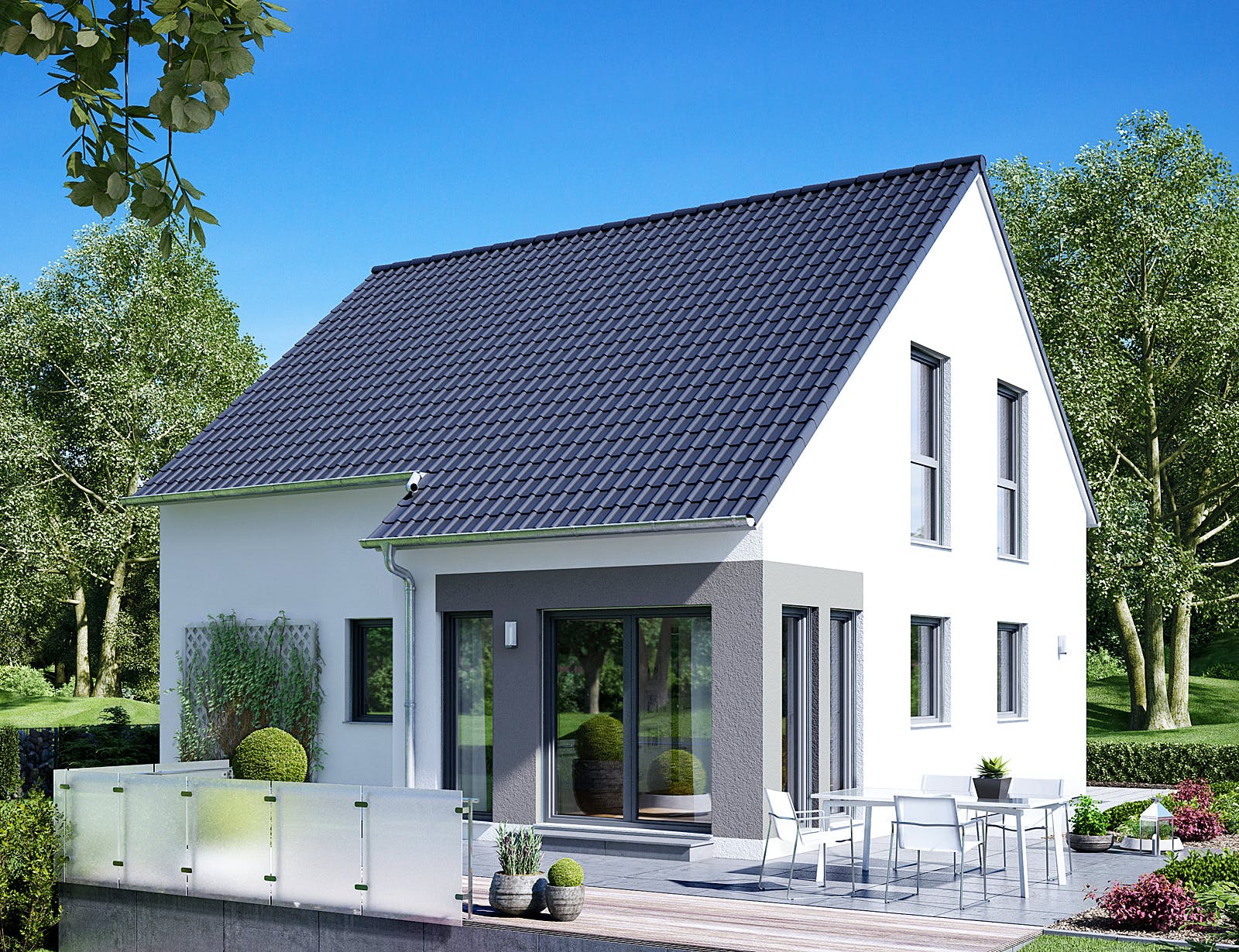 Fertighaus Clou 125 von RENSCH-HAUS Schlüsselfertig ab 310980€, Satteldach-Klassiker Außenansicht 1