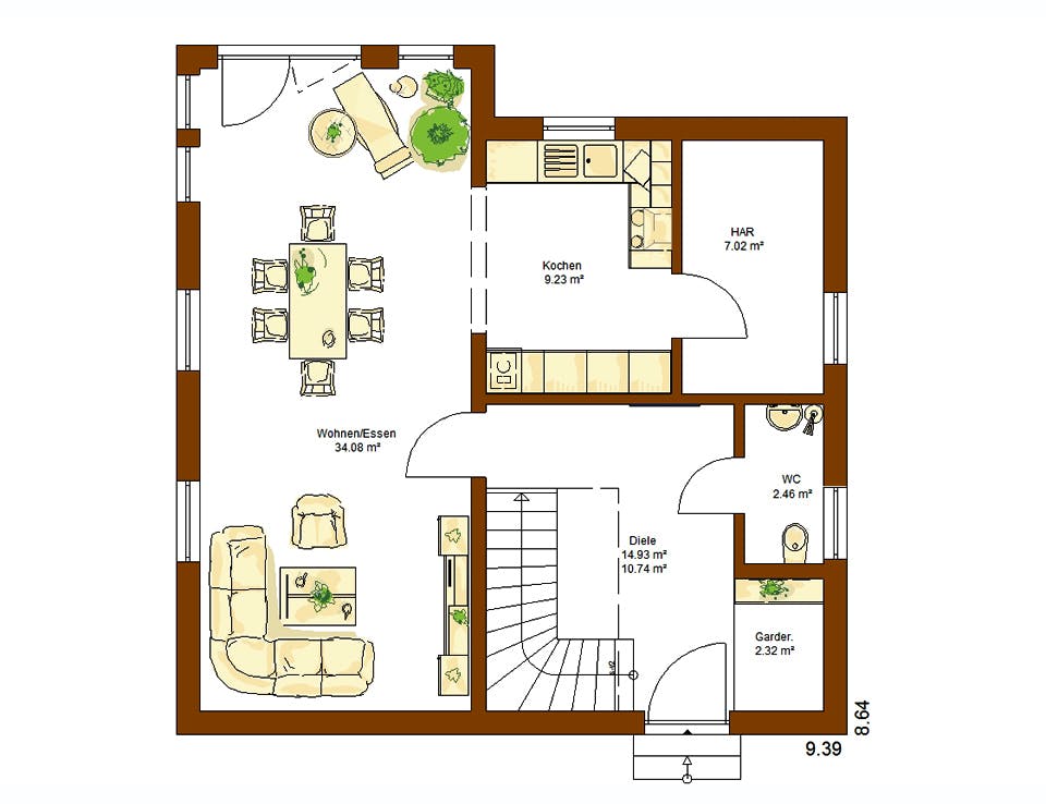Fertighaus Clou 125 von RENSCH-HAUS Schlüsselfertig ab 310980€, Satteldach-Klassiker Grundriss 1