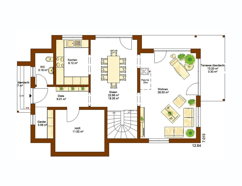 Fertighaus Clou 140 - Var. 2 von RENSCH-HAUS Schlüsselfertig ab 406174€, Satteldach-Klassiker Grundriss 1