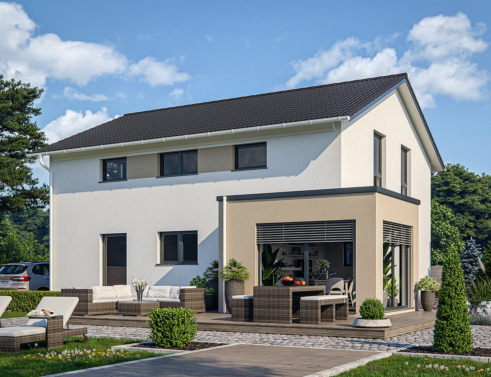 Fertighaus Clou 149 von RENSCH-HAUS Schlüsselfertig ab 397334€, Satteldach-Klassiker Außenansicht 1