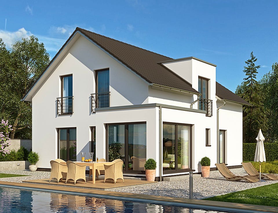 Fertighaus CLOU 156 von RENSCH-HAUS Schlüsselfertig ab 389651€, Satteldach-Klassiker Außenansicht 1