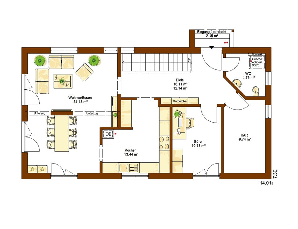 Fertighaus CLOU 166 von RENSCH-HAUS Schlüsselfertig ab 395620€, Satteldach-Klassiker Grundriss 1