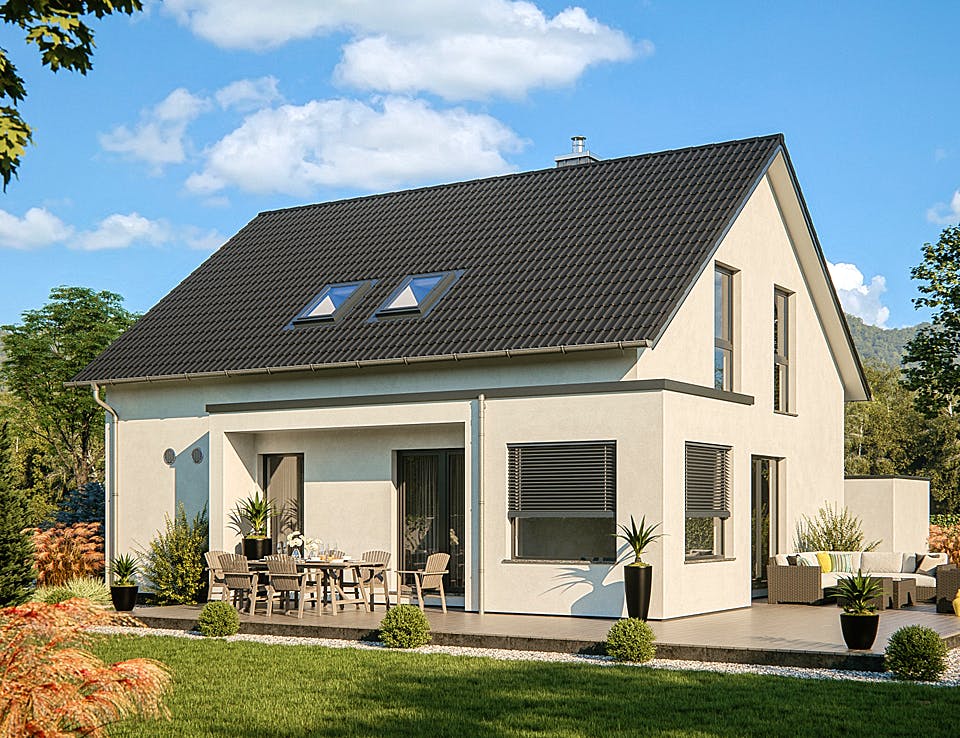 Fertighaus Life 150 von RENSCH-HAUS Schlüsselfertig ab 385718€, Satteldach-Klassiker Außenansicht 1