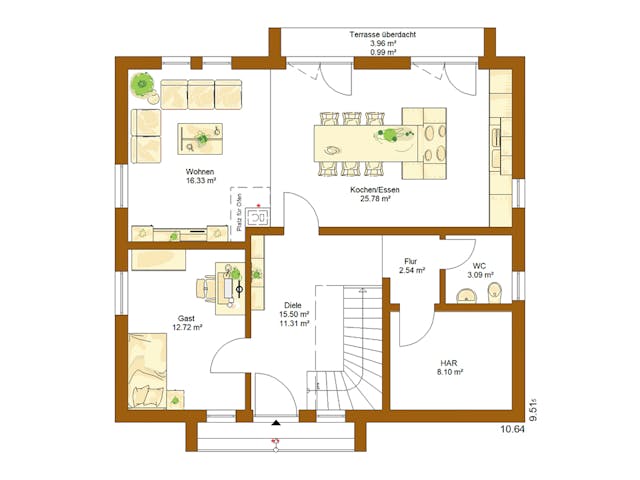 Fertighaus Life 157 von RENSCH-HAUS Schlüsselfertig ab 402850€, Satteldach-Klassiker Grundriss 1 Fertighaus Life 157 von RENSCH-HAUS Schlüsselfertig ab 402850€, Satteldach-Klassiker Grundriss 1